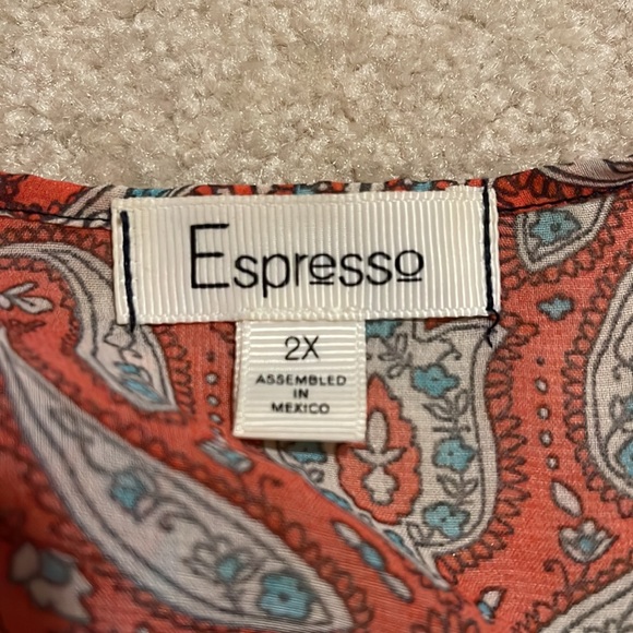 Espresso Colorblock Floral Paisley Kimono Open Cardigan Longline Rust Blue-2X - Picture 7 of 8